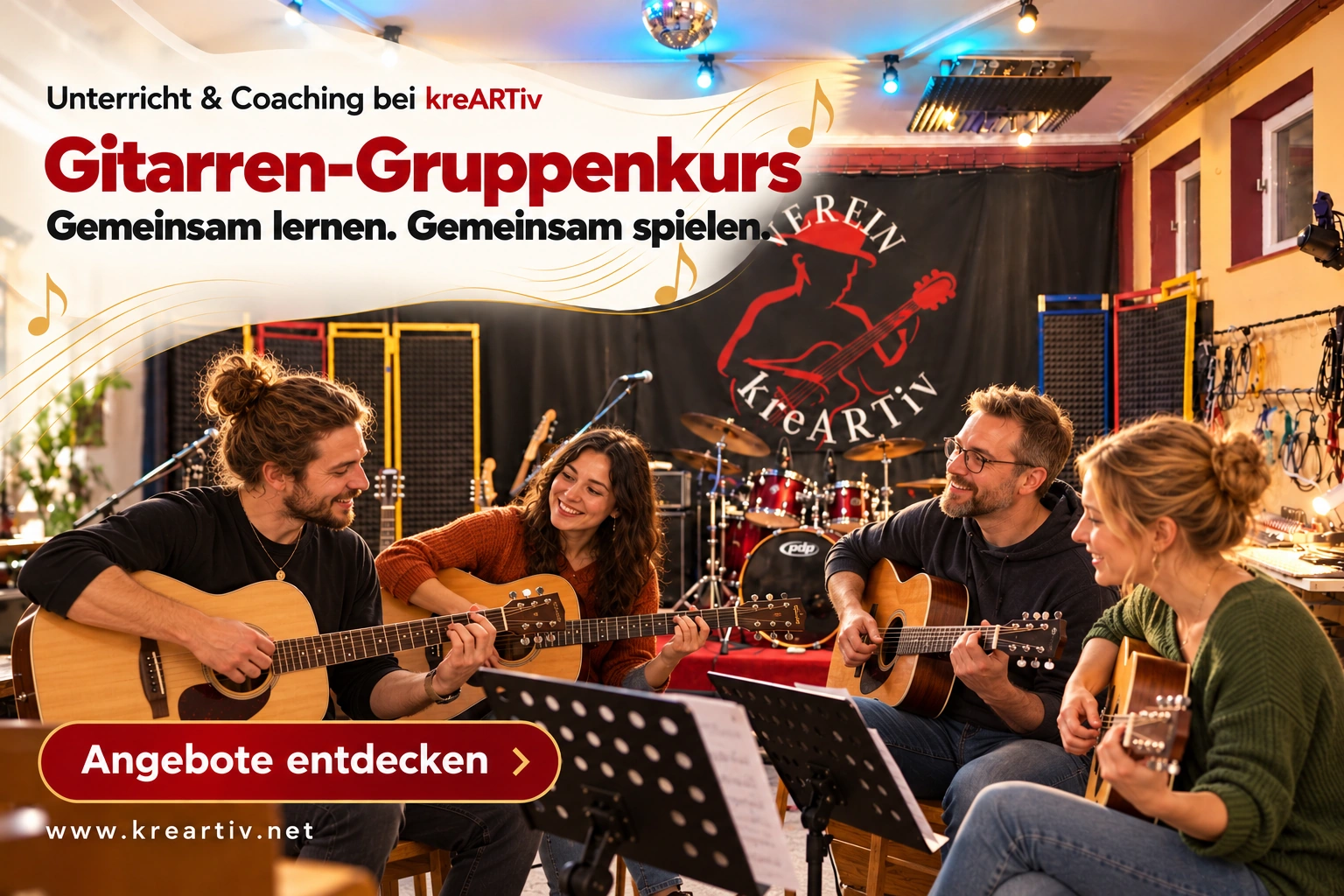 Gitarren-Gruppenkurs im kreARTiv-Saal / Proberaum 3 – Angebote entdecken